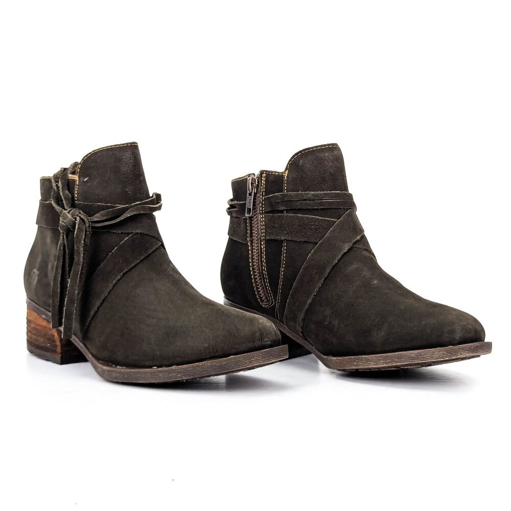Born Women Montilla Olive Green Suede Western Zip Ankle Boots sz 7.5